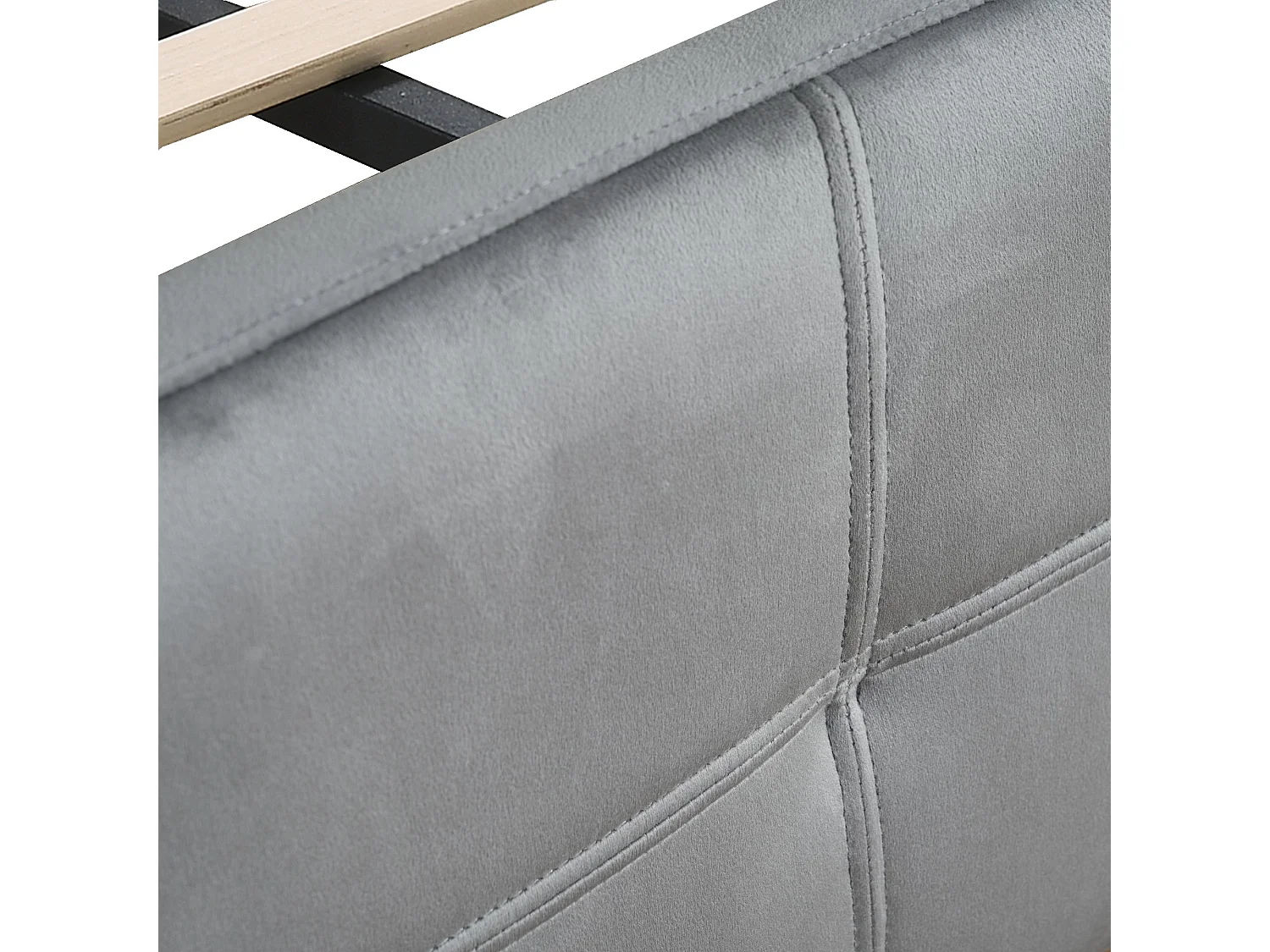 Lit double 140x200 cm, velours gris, avec LED latérales 16 couleurs, tête de lit matelassée et réglable, sans matelas