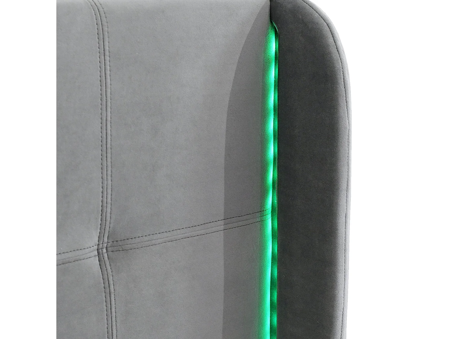 Lit double 140x200 cm, velours gris, avec LED latérales 16 couleurs, tête de lit matelassée et réglable, sans matelas