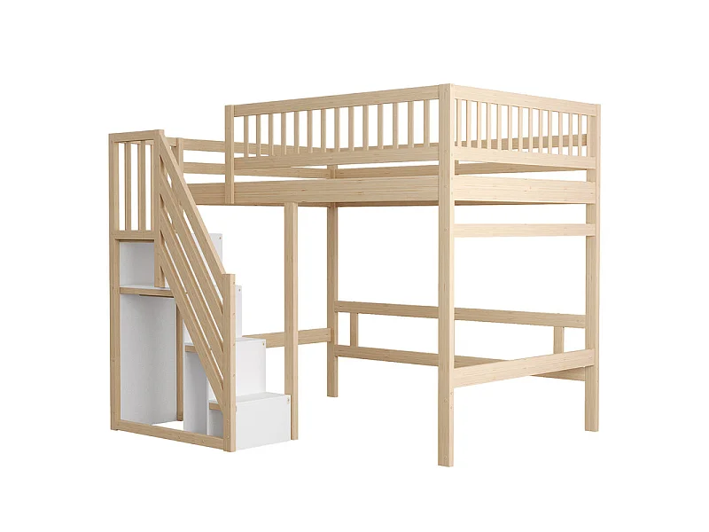 Literas 140x200cm - con escalera - Pino+Contrachapado+MDF - Natural+Blanco