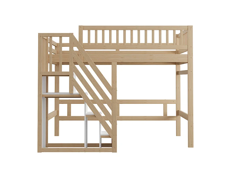 Literas 140x200cm - con escalera - Pino+Contrachapado+MDF - Natural+Blanco