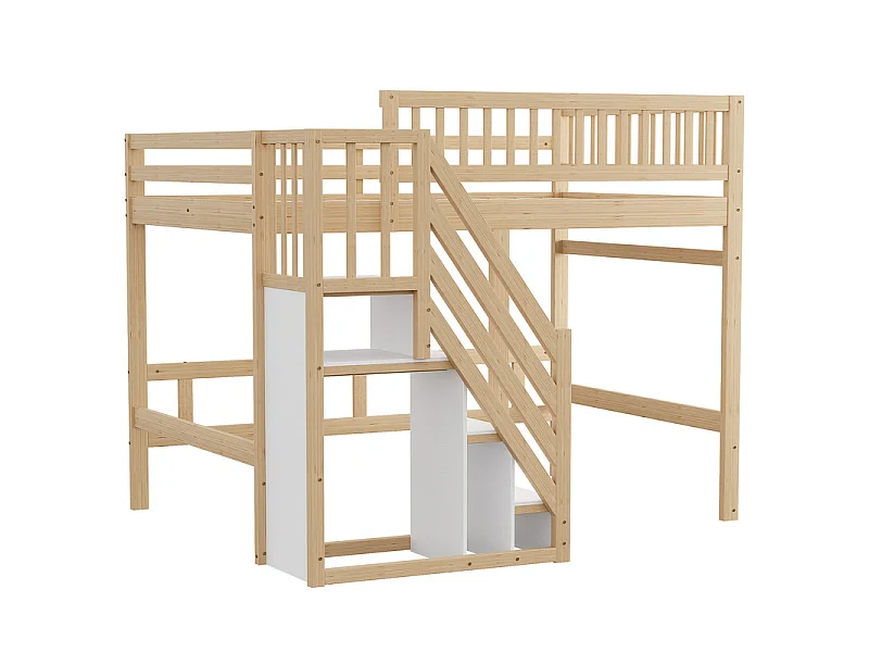 Literas 140x200cm - con escalera - Pino+Contrachapado+MDF - Natural+Blanco