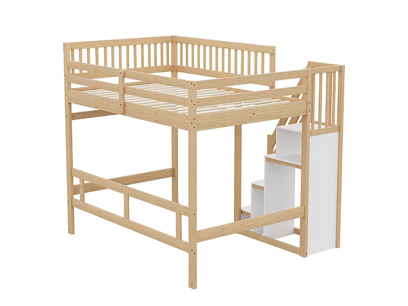 Literas 140x200cm - con escalera - Pino+Contrachapado+MDF - Natural+Blanco