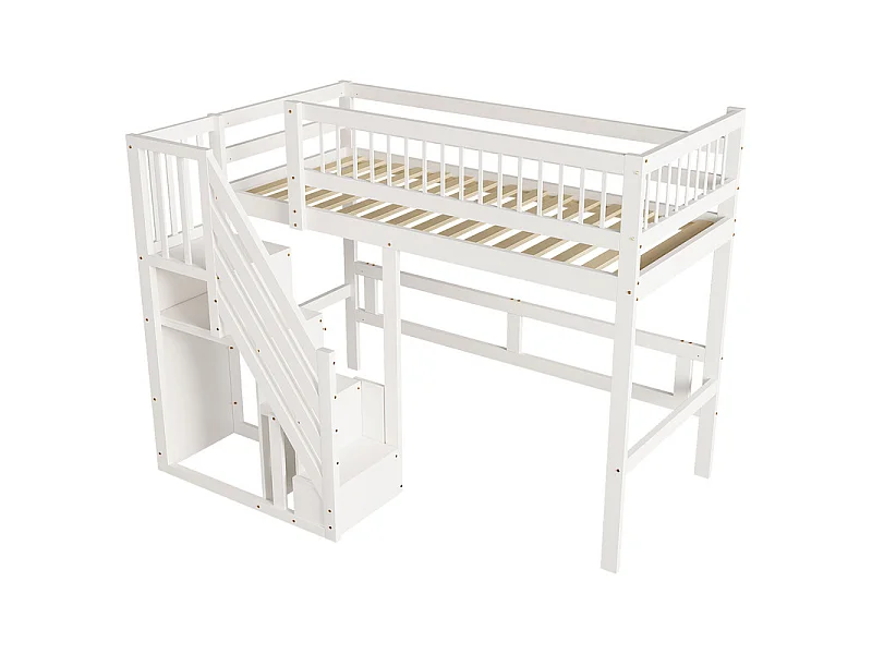 Literas 90x200cm - con escalera - Pino+Contrachapado+MDF - Blanco