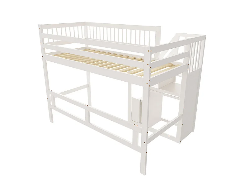 Literas 90x200cm - con escalera - Pino+Contrachapado+MDF - Blanco