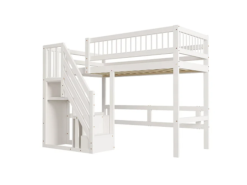 Literas 90x200cm - con escalera - Pino+Contrachapado+MDF - Blanco