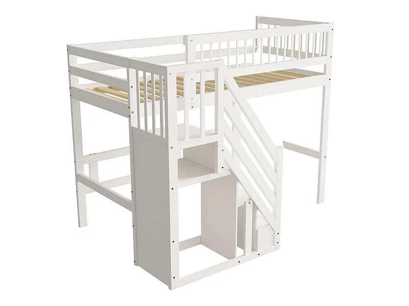 Literas 90x200cm - con escalera - Pino+Contrachapado+MDF - Blanco