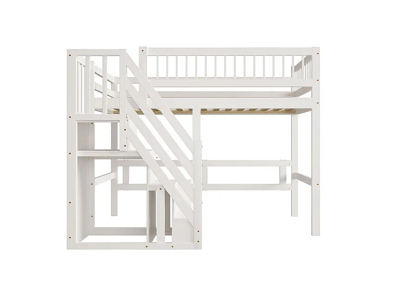 Literas 90x200cm - con escalera - Pino+Contrachapado+MDF - Blanco