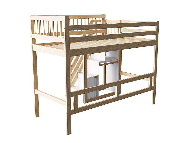 Literas 90x200cm - con escalera - Pino+Contrachapado+MDF - Natural+Blanco