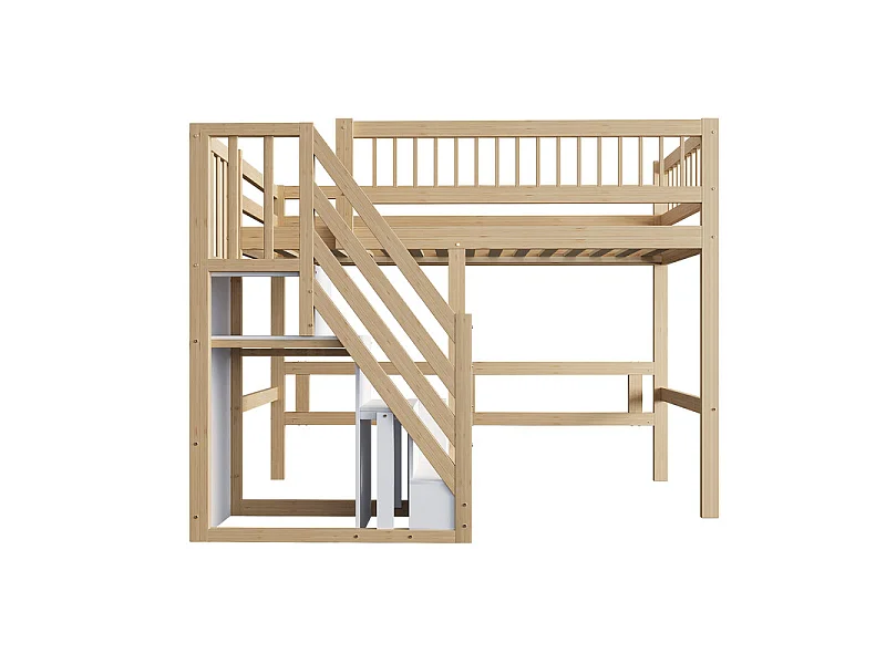 Literas 90x200cm - con escalera - Pino+Contrachapado+MDF - Natural+Blanco