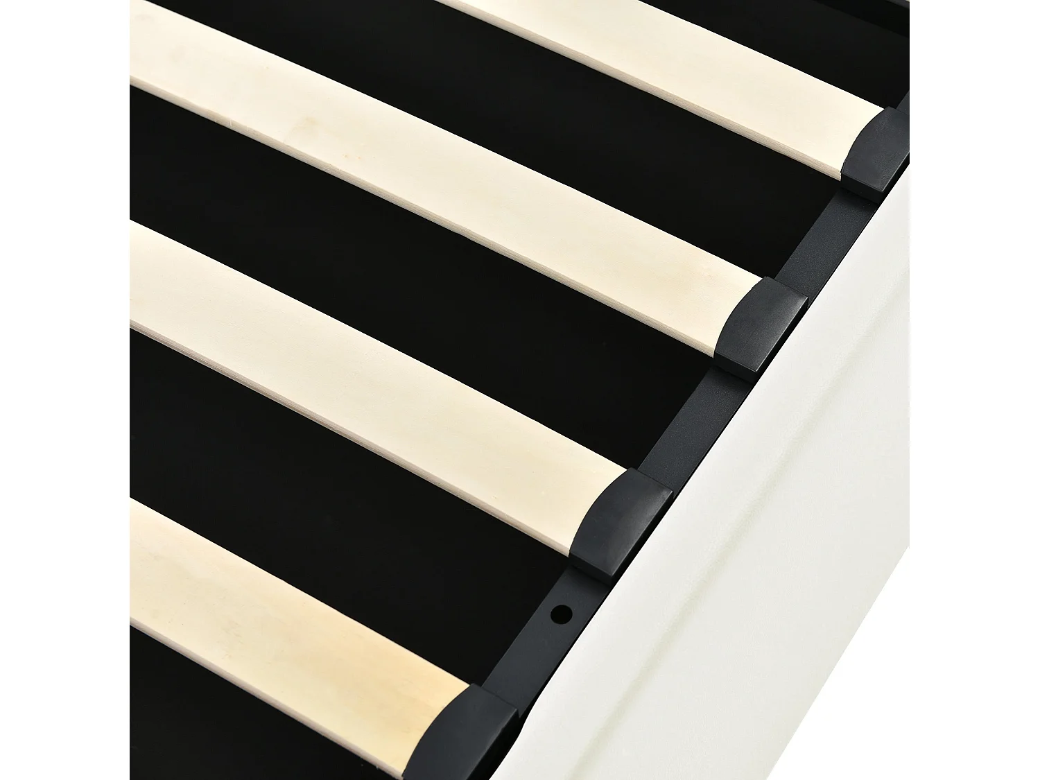 Lit double capitonné 160x200 cm, PU blanc, avec LED télécommandé et rangement hydraulique, sans matelas