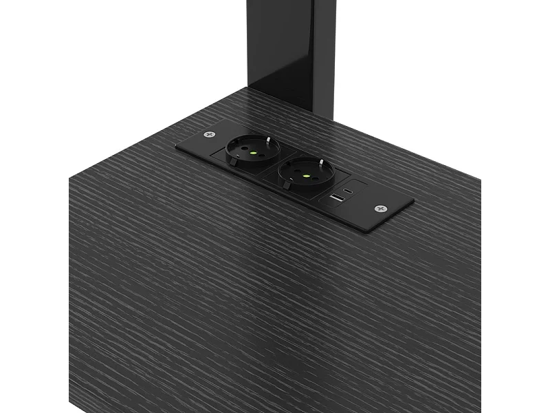 Lit superposé 90x200cm avec bureau, étagère en escalier, double prise avec interface USB et Type-C, Noir