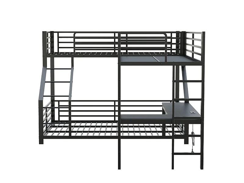 Litera 3 plazas 90/140x200cm, con escritorio, enchufe doble, USB y Type-C, Negro