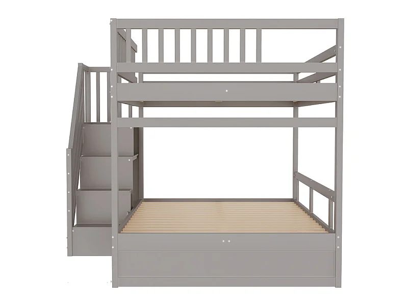Literas 2x140x200cm - con escalera y cajón - Pino+Contrachapado+MDF - Gris