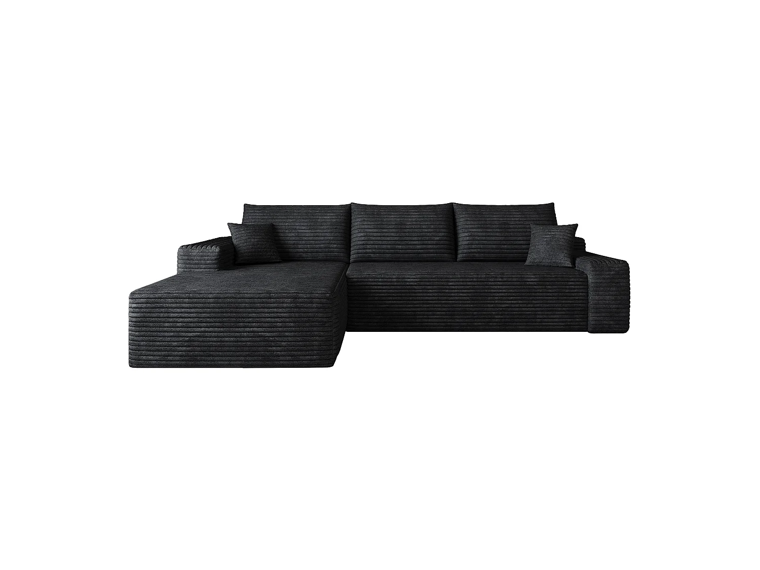 Canapé d'angle modulaire sans armature, avec partie en L à gauche, assise profonde, prêt à l'emploi, noir