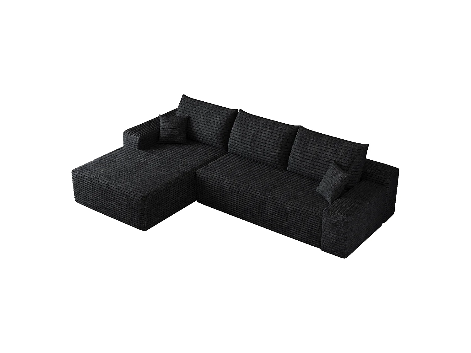 Canapé d'angle modulaire sans armature, avec partie en L à gauche, assise profonde, prêt à l'emploi, noir