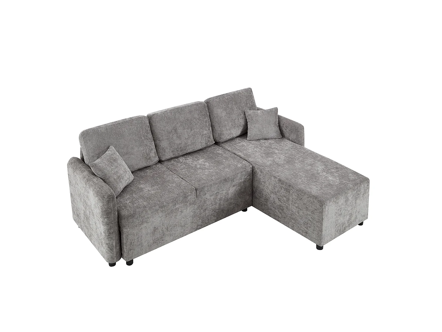 Canapé d'angle en L, doté d'une longue partie allongée, recouvert d'un tissu chenille de haute qualité, livré avec 2 coussins,gris