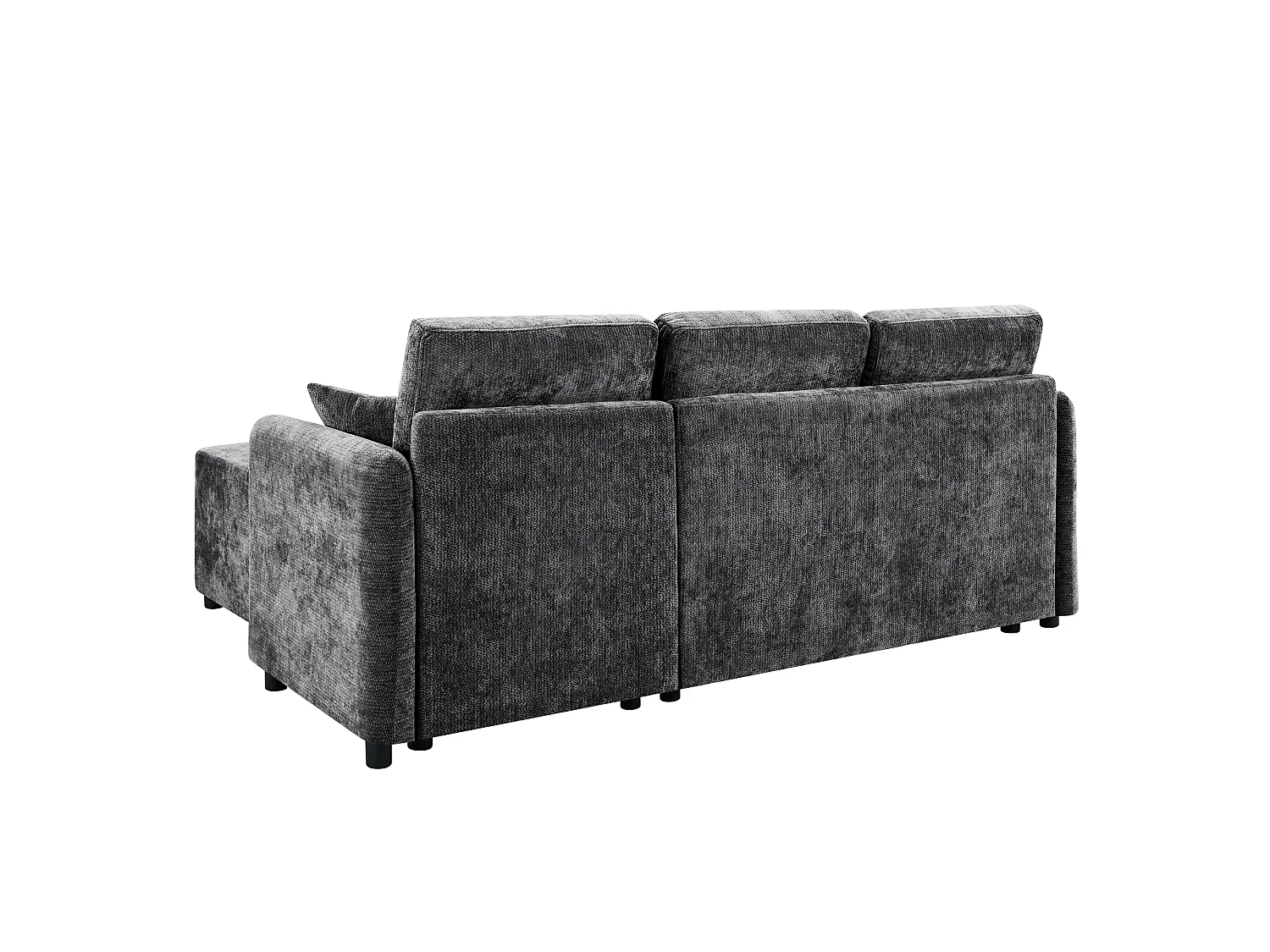 Canapé d'angle en L, doté d'une longue partie allongée, recouvert d'un tissu chenille de haute qualité, livré avec 2 coussins,noir