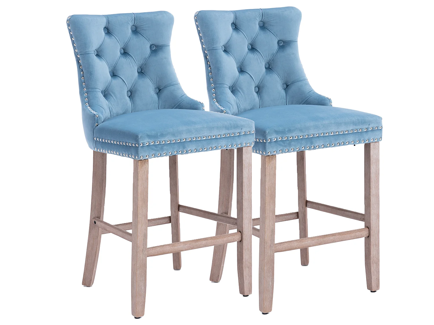 Set di 2 sgabelli da bar in velluto stile wingback con schienale alto e seduta da 67 cm