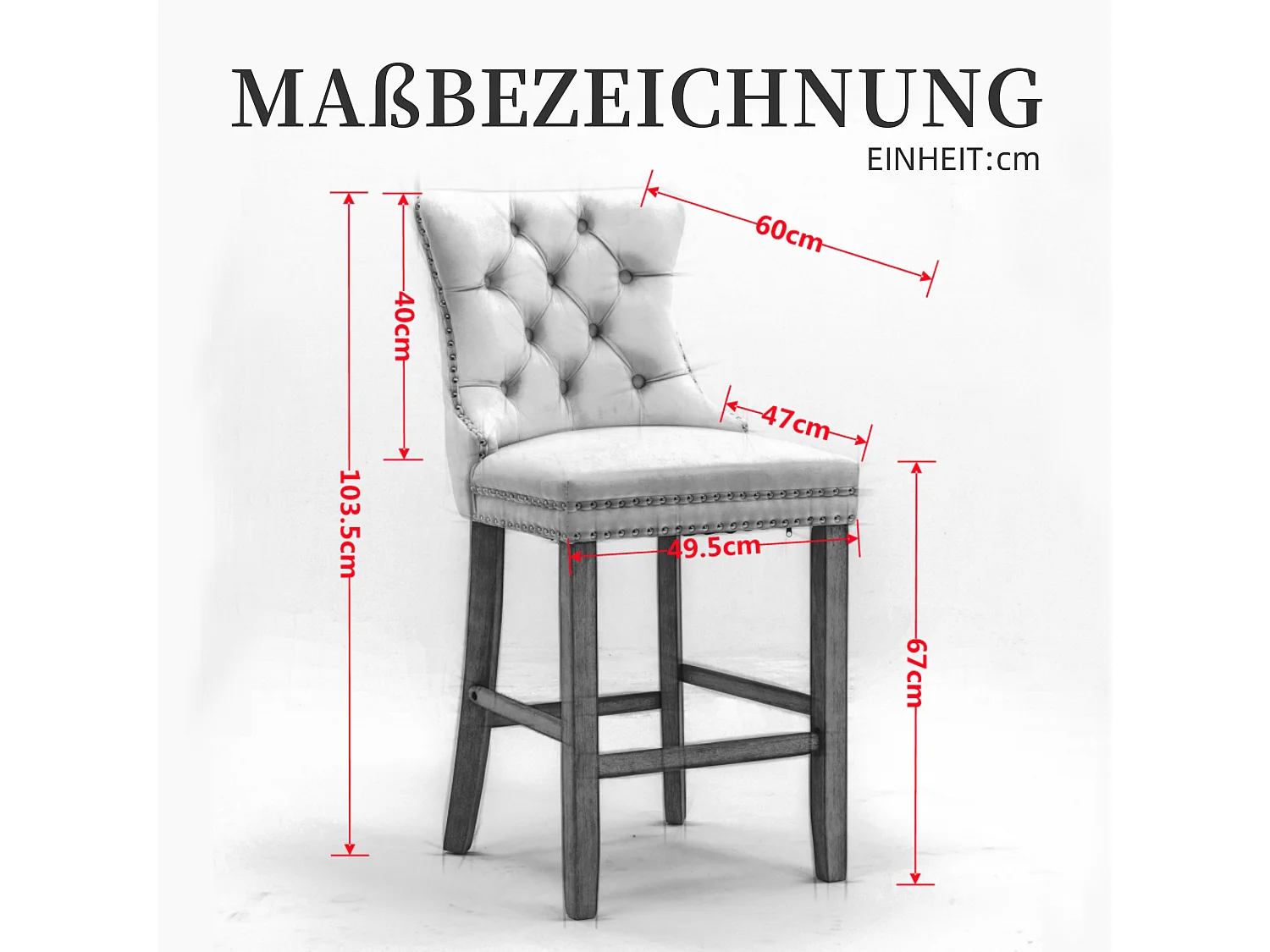 Set di 2 sgabelli da bar in velluto stile wingback con schienale alto e seduta da 67 cm