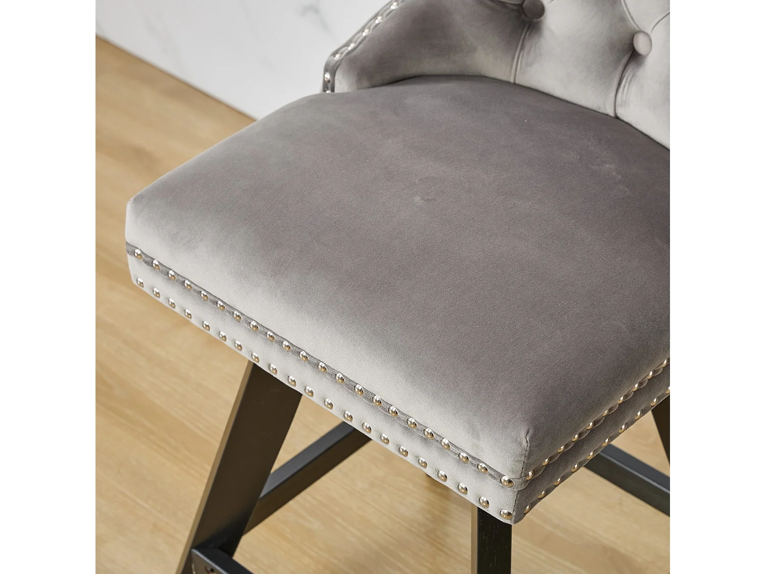 Set van 2 fluwelen barkrukken met wingback rugleuning en draaibare zitting 65 5 cm
