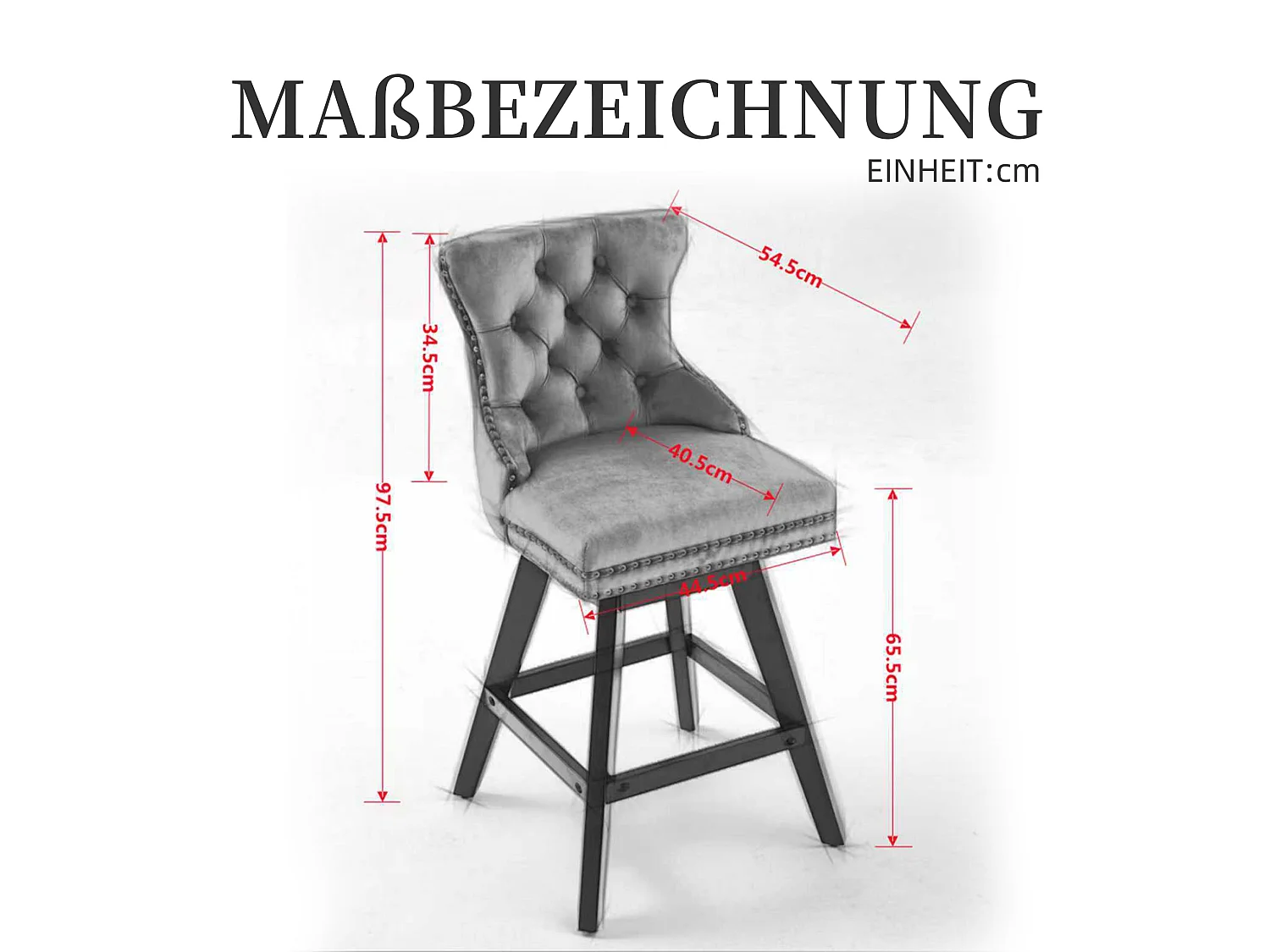Set van 2 fluwelen barkrukken met wingback rugleuning en draaibare zitting 65 5 cm