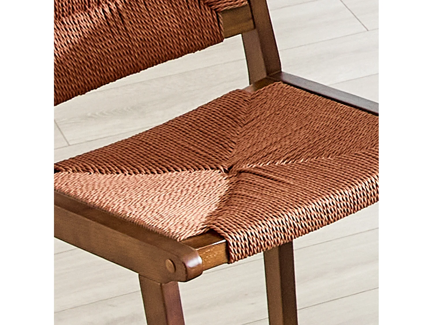 Lot de 2 tabourets de bar en papier corde avec dossier et pieds en bois 64.5 cm