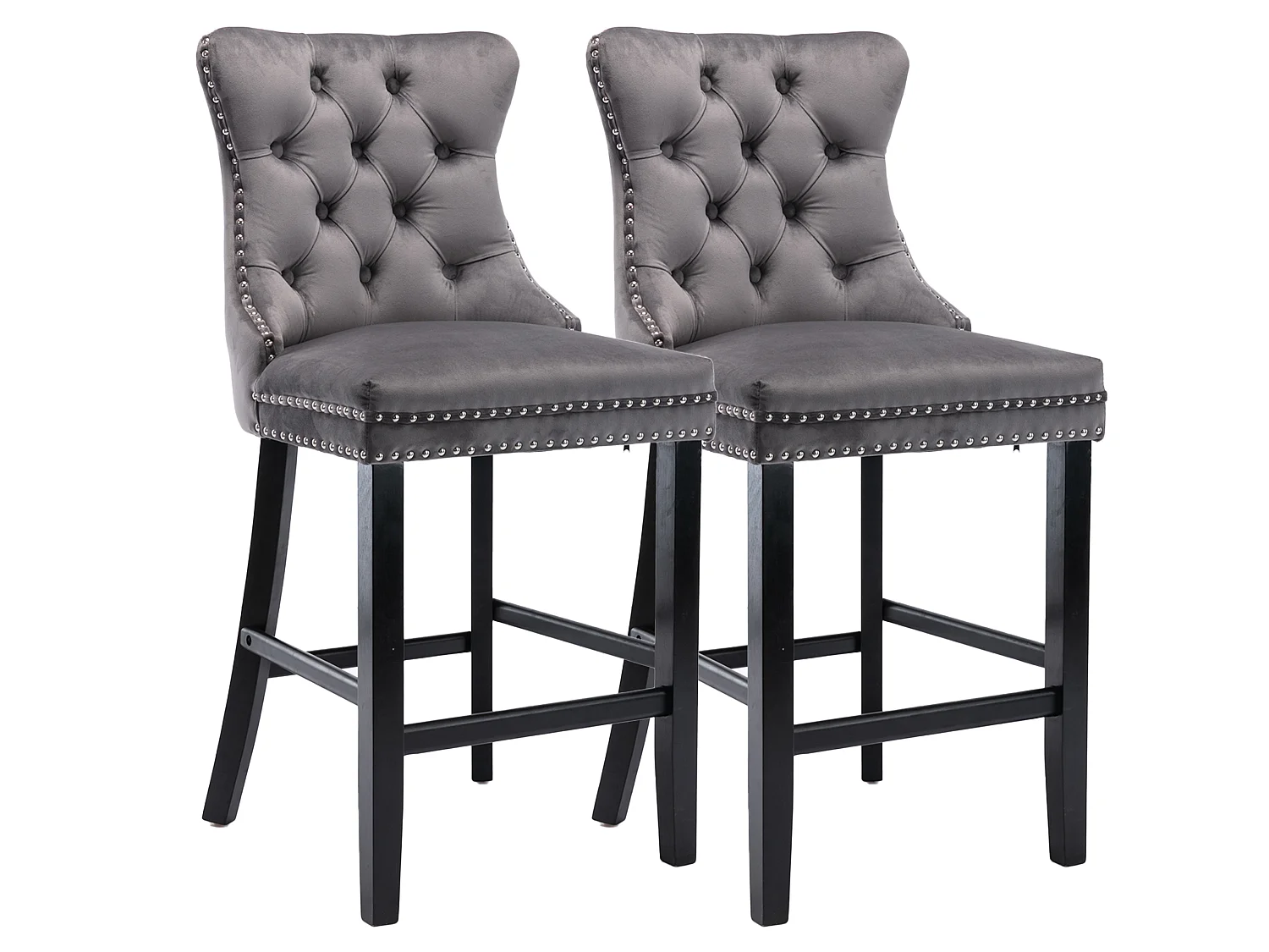Set van 2 fluwelen barkrukken in wingback stijl met hoge rugleuning en zithoogte van 67 cm