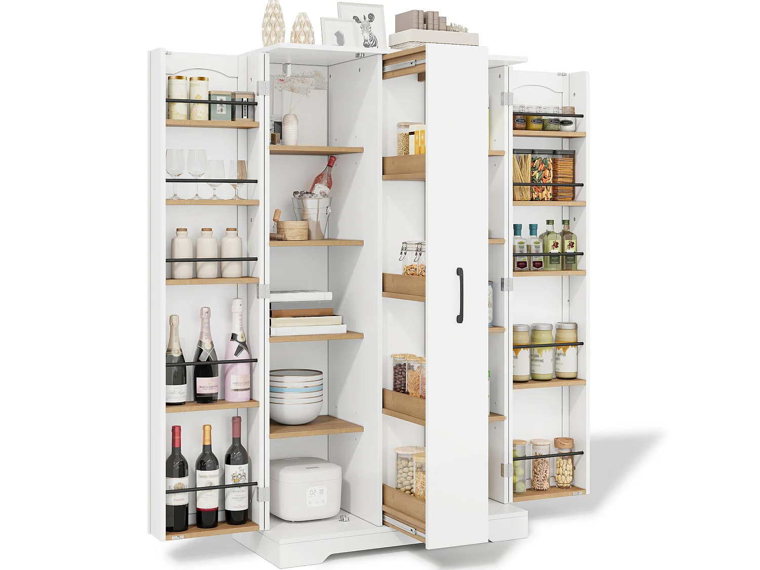 Armoire de cuisine avec rangements de porte et colonne coulissante 4 niveaux avec étagères réglables