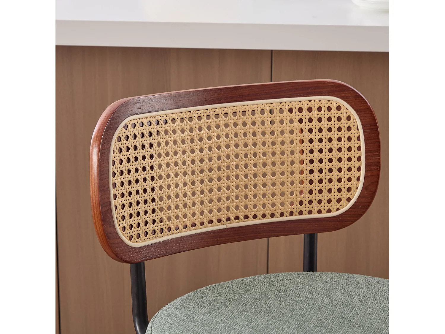 Lot de 3 tabourets de bar en velours avec dossier PE rotin et 360 d rotation