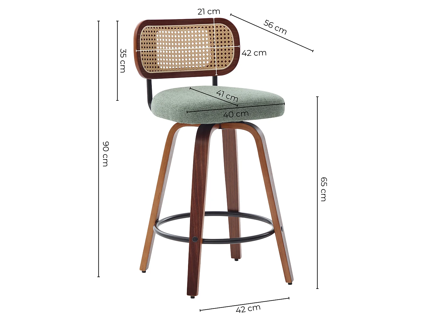 Lot de 3 tabourets de bar en velours avec dossier PE rotin et 360 d rotation