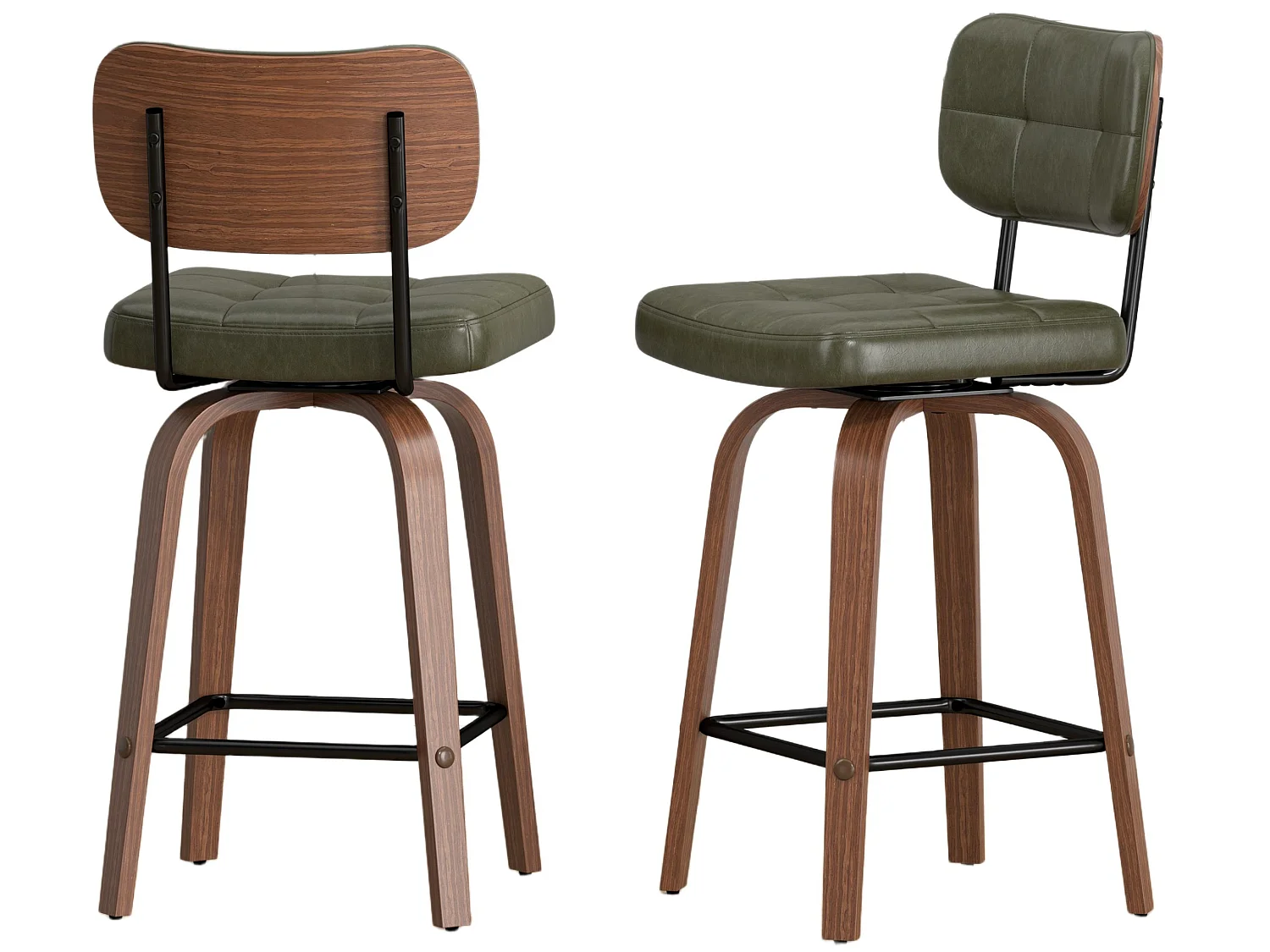 Lot de 2 tabourets de bar pivotants à 360 degrés avec assise rembourrée et repose-pied intégré pour îlots de cuisine, bars à domicile et salles à manger