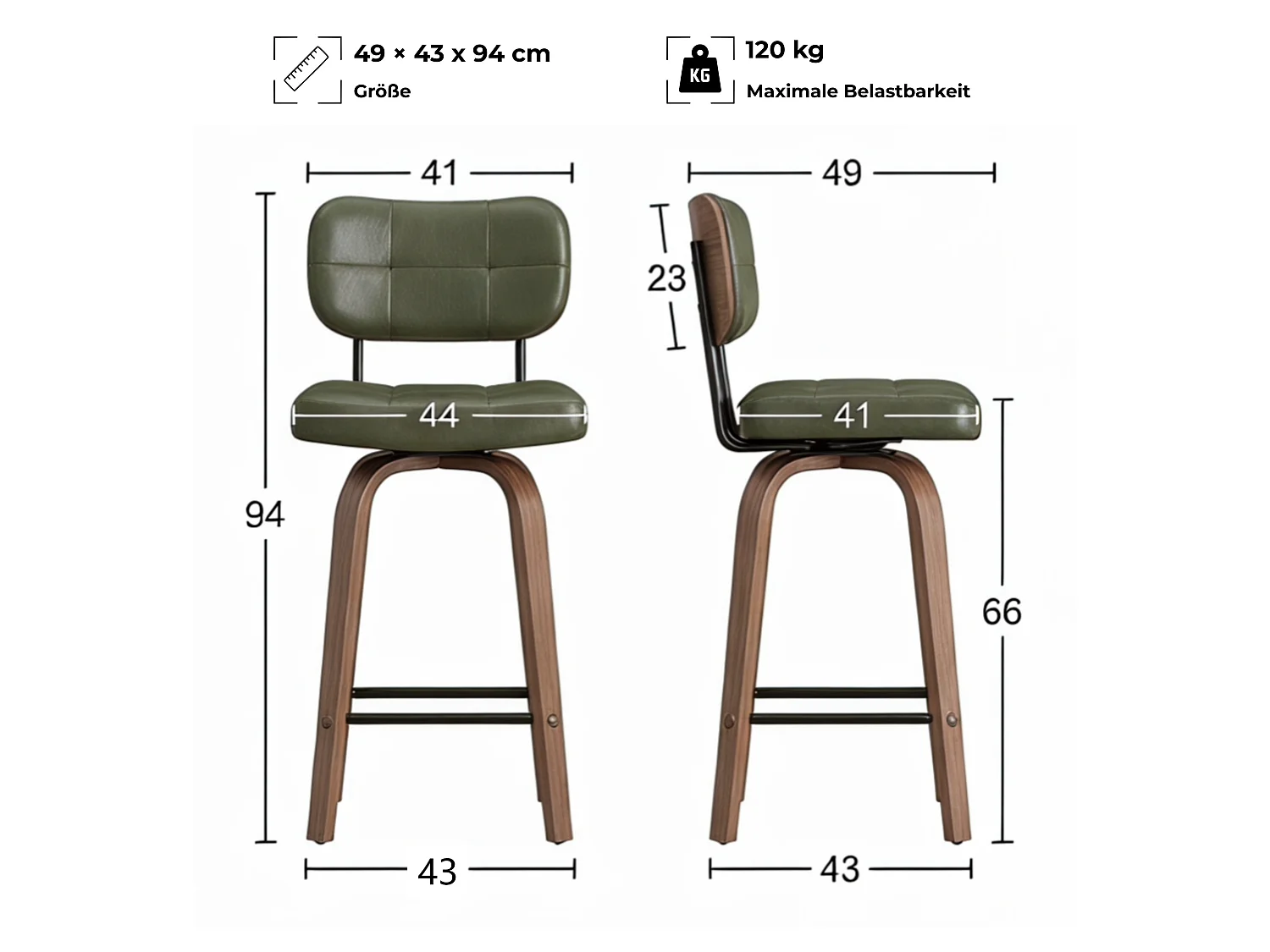 Lot de 2 tabourets de bar pivotants à 360 degrés avec assise rembourrée et repose-pied intégré pour îlots de cuisine, bars à domicile et salles à manger