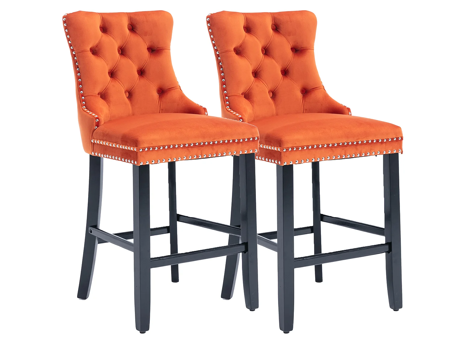 Set van 2 fluwelen barkrukken in wingback stijl met hoge rugleuning en zithoogte van 67 cm