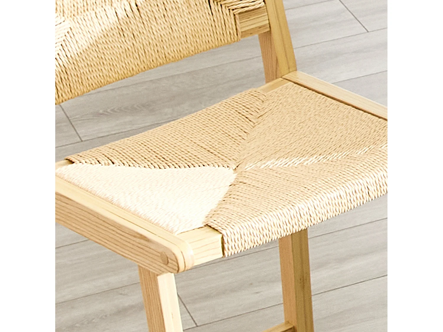 Lot de 2 tabourets de bar en papier corde avec dossier et pieds en bois 64.5 cm