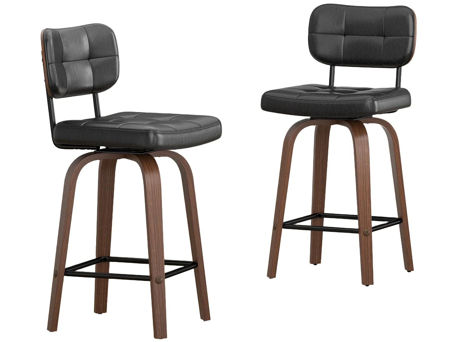 Lot de 2 tabourets de bar pivotants à 360 degrés avec assise rembourrée et repose-pied intégré pour îlots de cuisine, bars à domicile et salles à manger