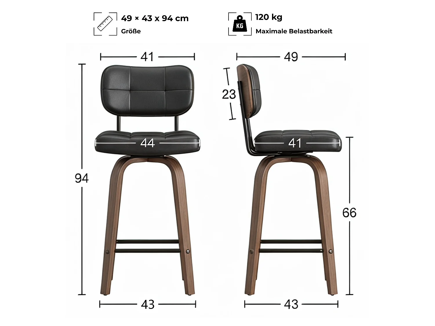 Lot de 2 tabourets de bar pivotants à 360 degrés avec assise rembourrée et repose-pied intégré pour îlots de cuisine, bars à domicile et salles à manger