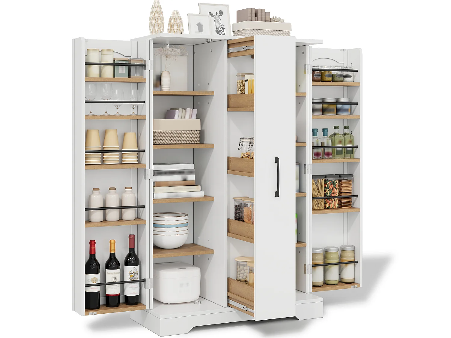 Armoire de cuisine avec rangements de porte et colonne coulissante 4 niveaux avec étagères réglables