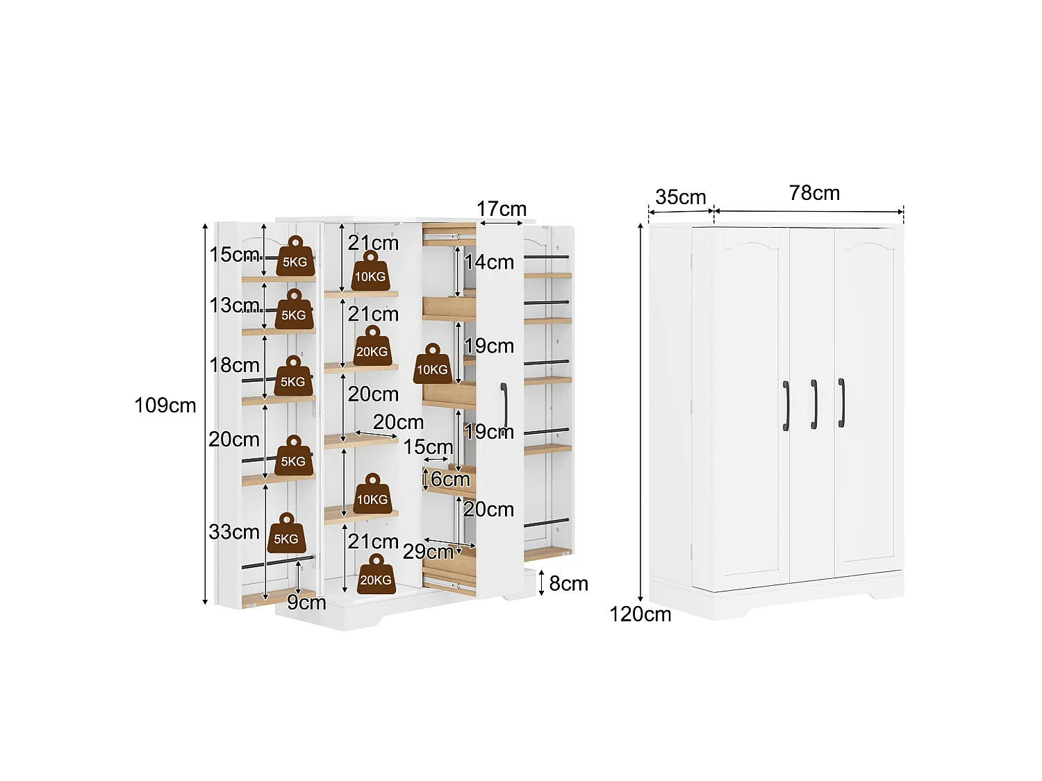 Armoire de cuisine avec rangements de porte et colonne coulissante 4 niveaux avec étagères réglables