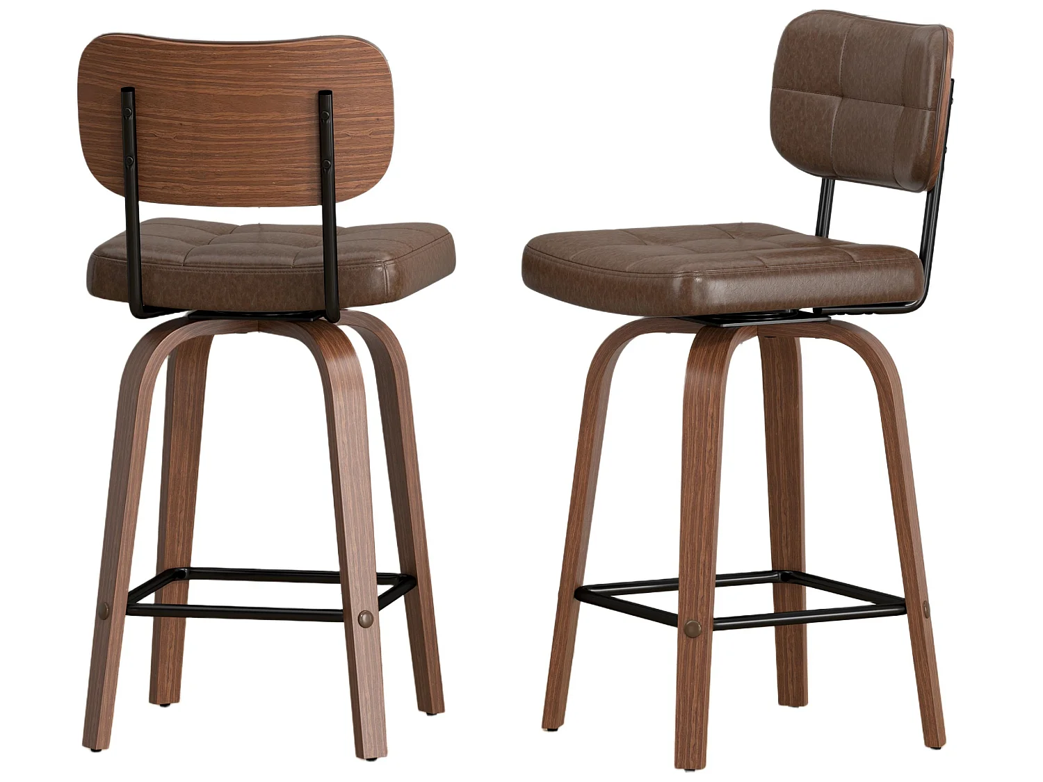 Lot de 2 tabourets de bar pivotants à 360 degrés avec assise rembourrée et repose-pied intégré pour îlots de cuisine, bars à domicile et salles à manger
