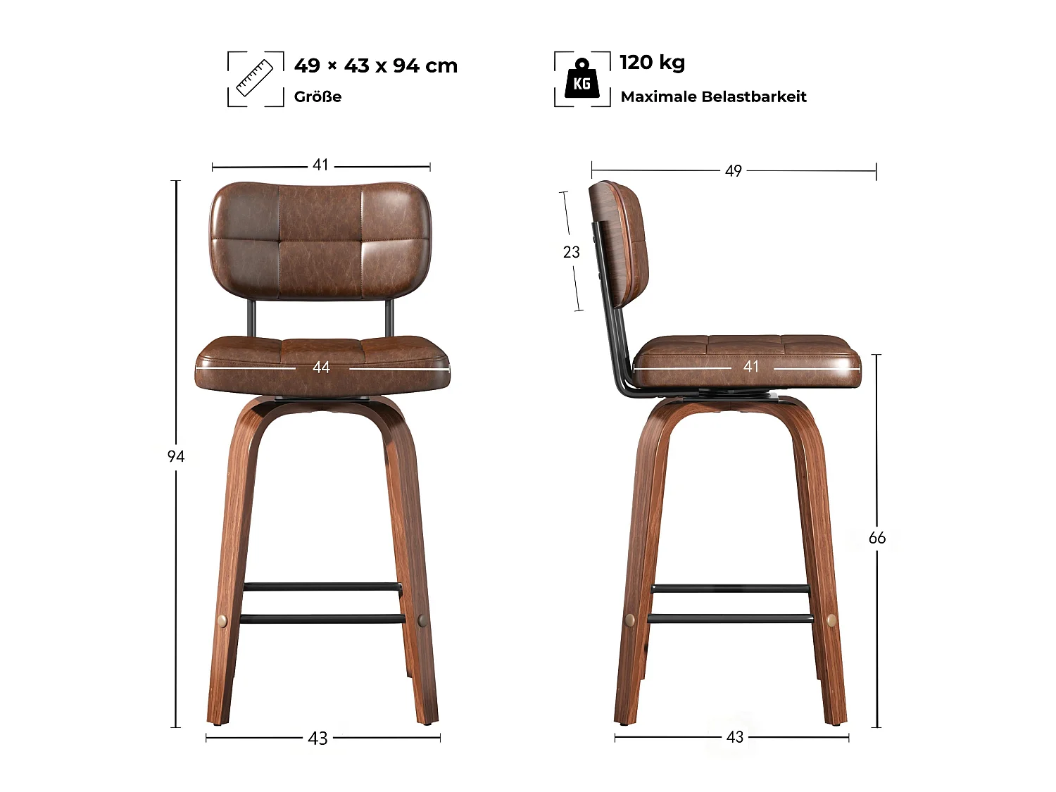 Lot de 2 tabourets de bar pivotants à 360 degrés avec assise rembourrée et repose-pied intégré pour îlots de cuisine, bars à domicile et salles à manger