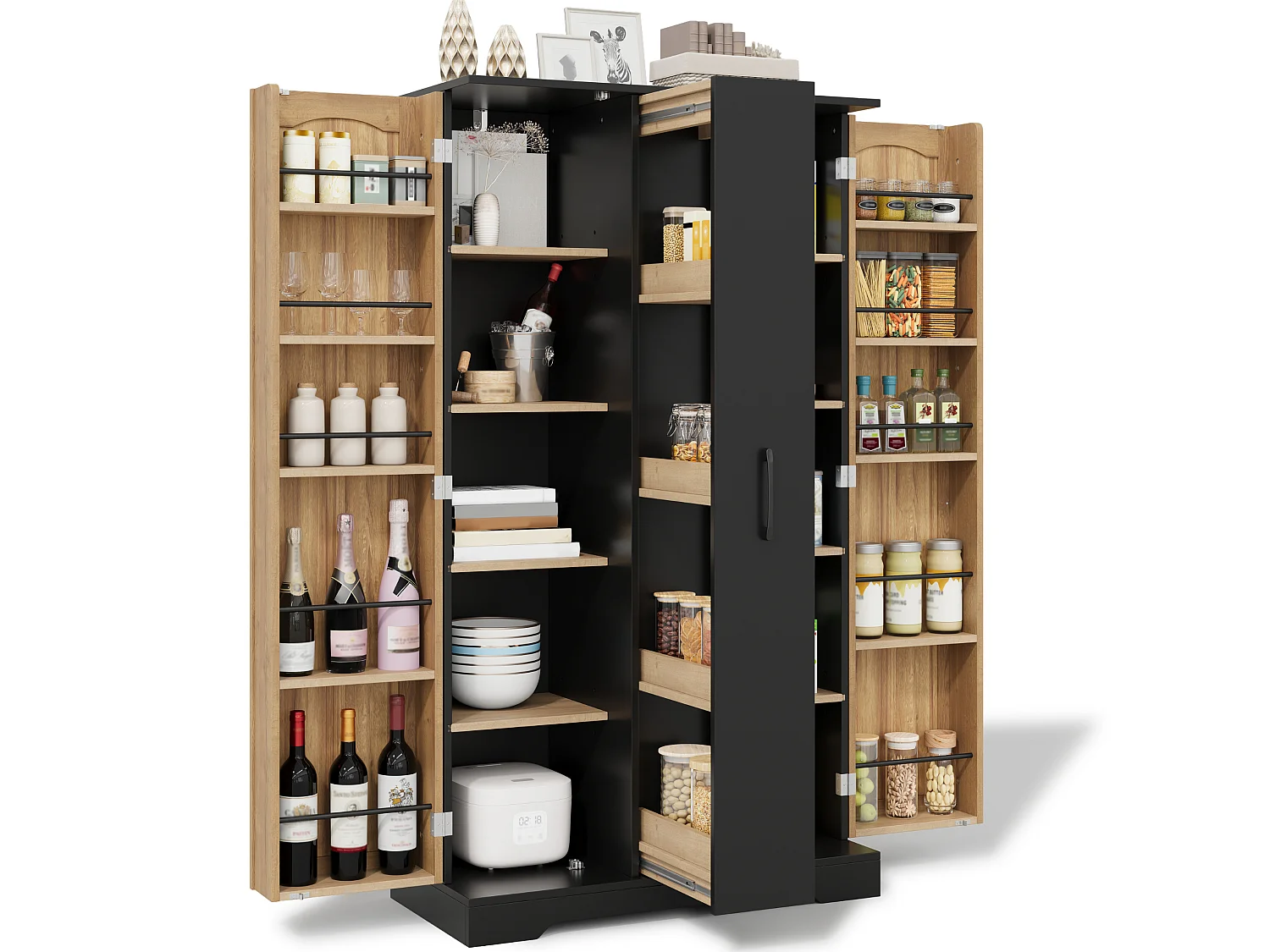 Armoire de cuisine avec rangements de porte et colonne coulissante 4 niveaux avec étagères réglables