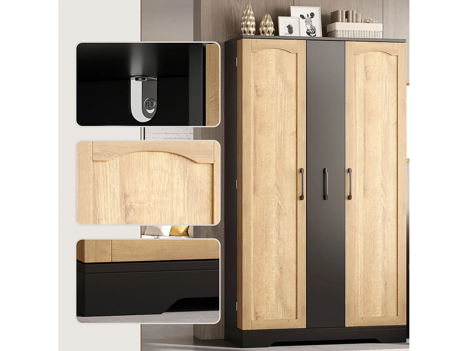 Armoire de cuisine avec rangements de porte et colonne coulissante 4 niveaux avec étagères réglables