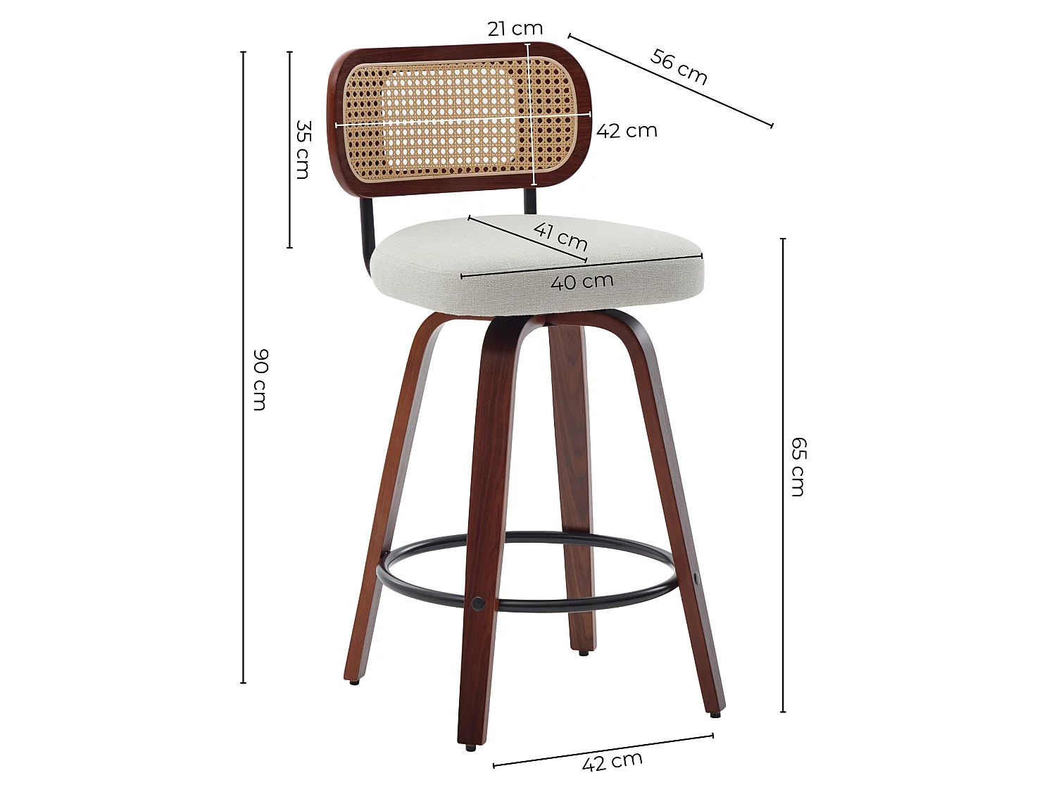 Juego de 3 taburetes de bar de terciopelo con respaldo de rattán PE y giro 360