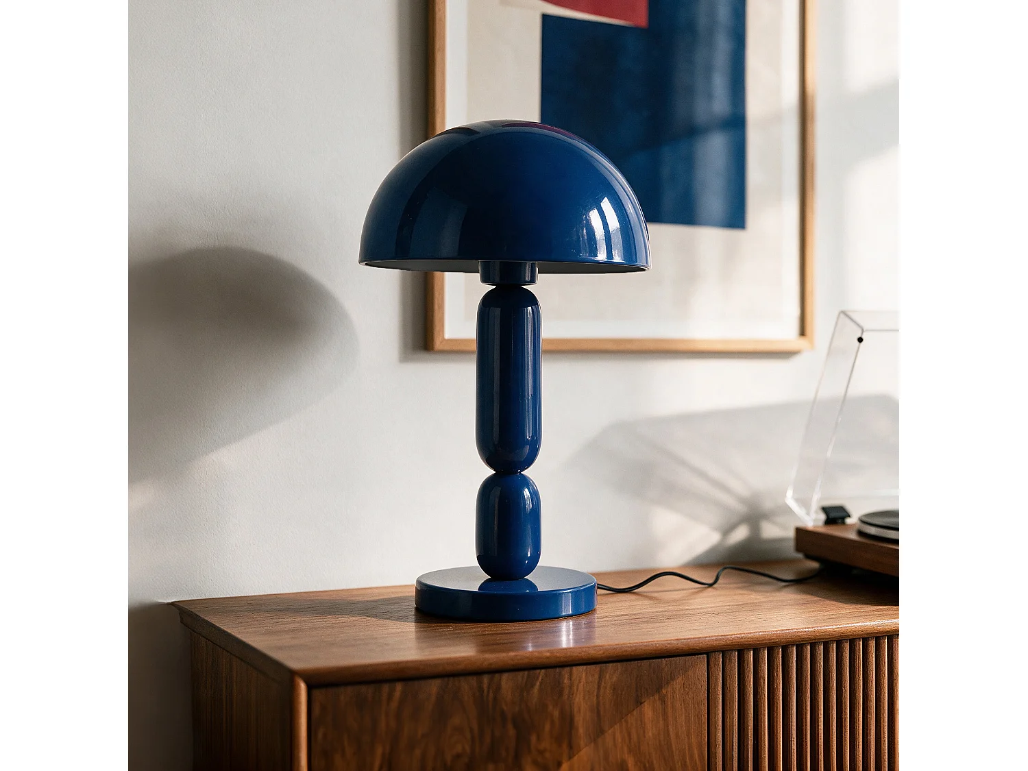 Lampe en bois et métal bleu foncé - Romy