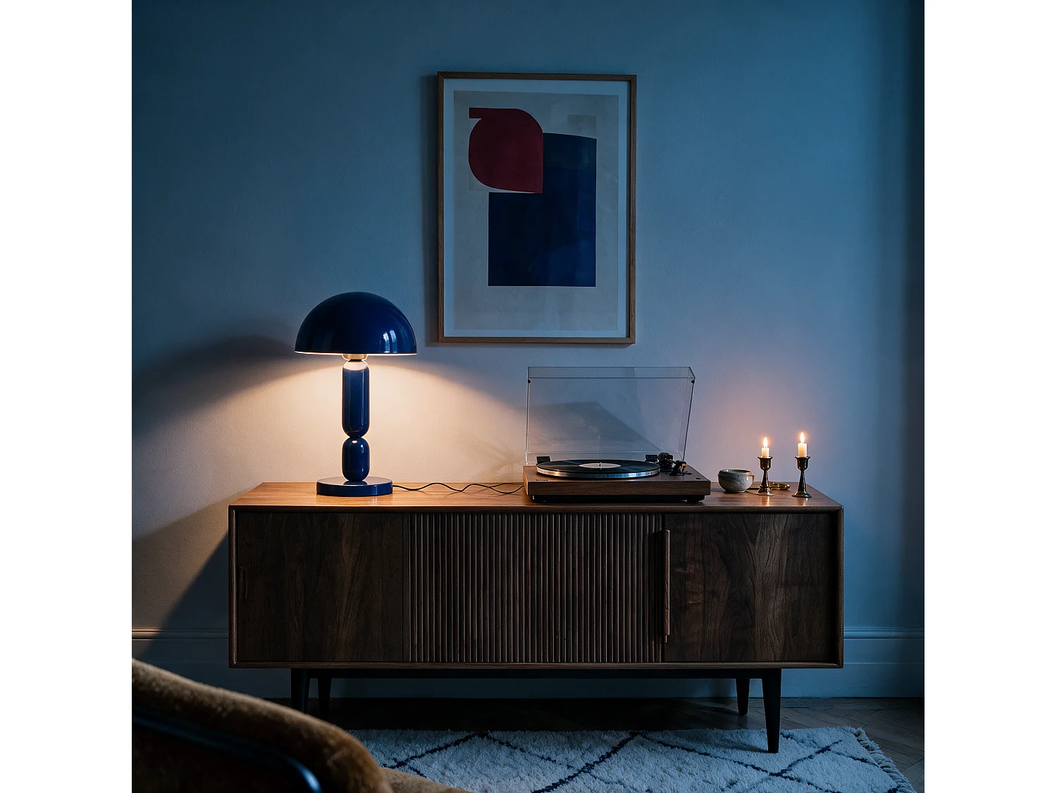 Lampe en bois et métal bleu foncé - Romy