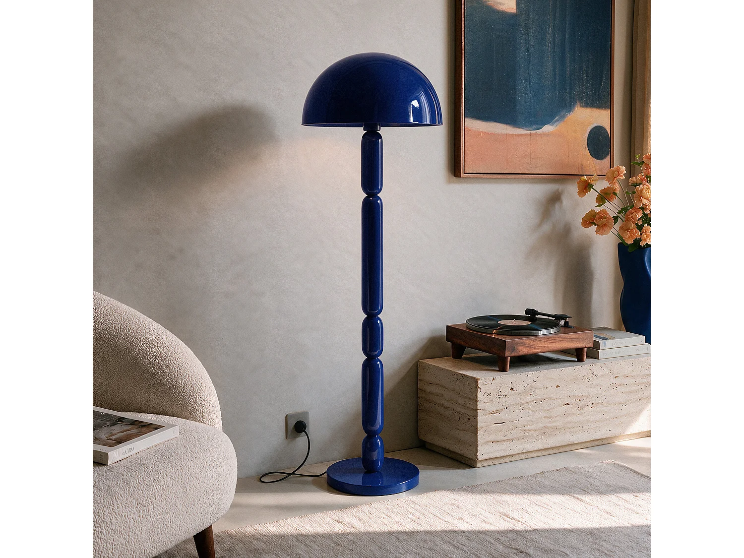 Lampadaire en bois et métal bleu foncé - Romy