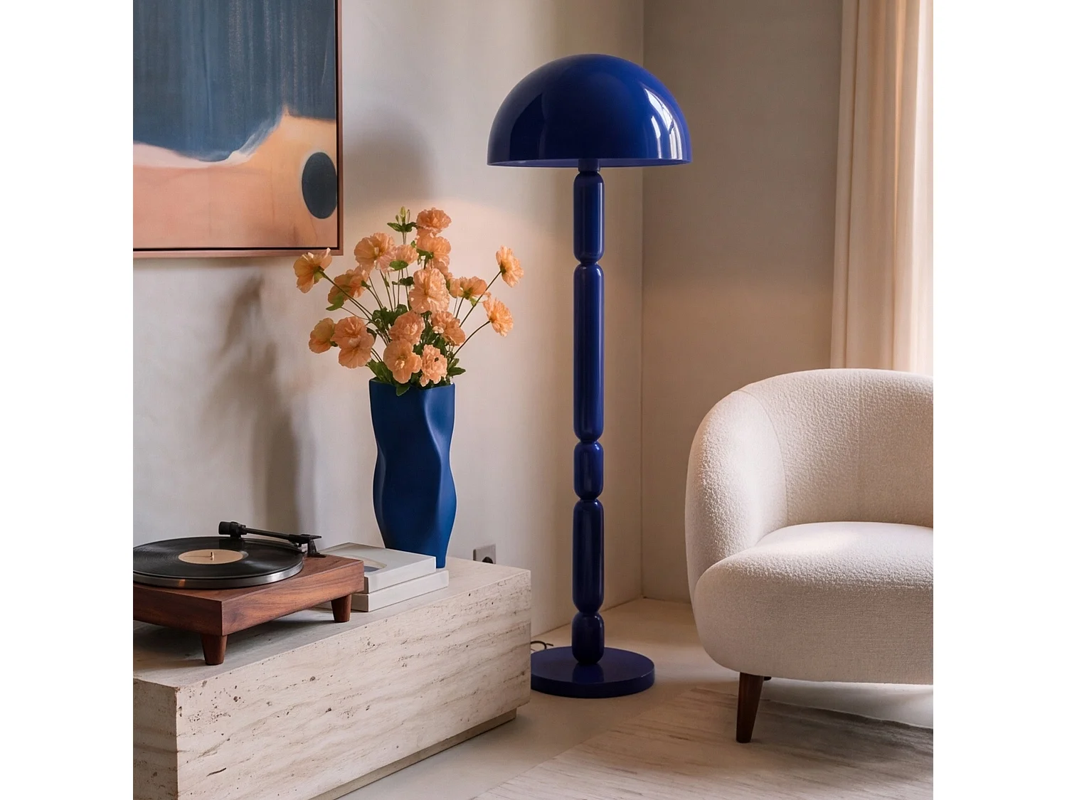 Lampadaire en bois et métal bleu foncé - Romy