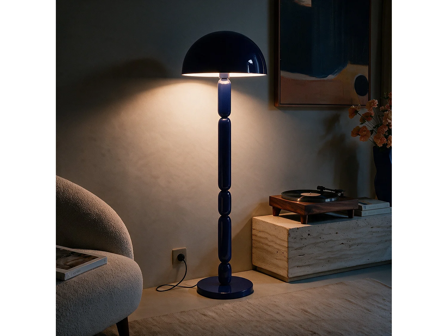 Lampadaire en bois et métal bleu foncé - Romy