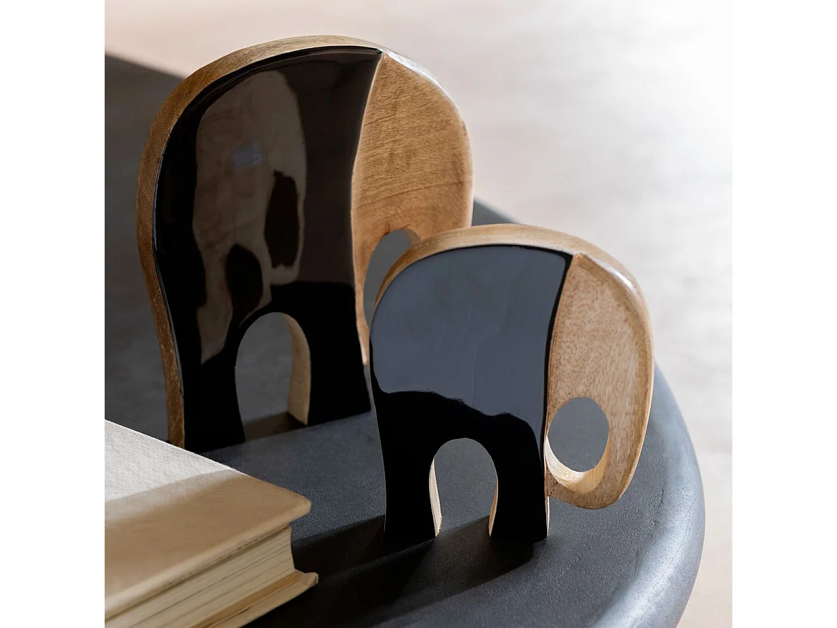Lot de 4 Statuettes en Bois "Éléphants" 27cm Noir
