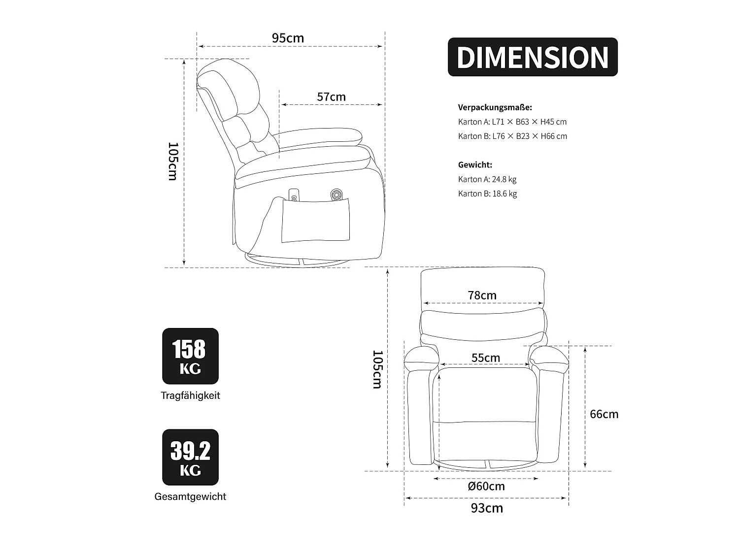 360° draaibare fauteuil in licht kaki chenille - Met massagefunctie, verwarming en voetensteun